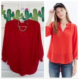 Madewell Bright Red Stitched Silk Career Blouse
